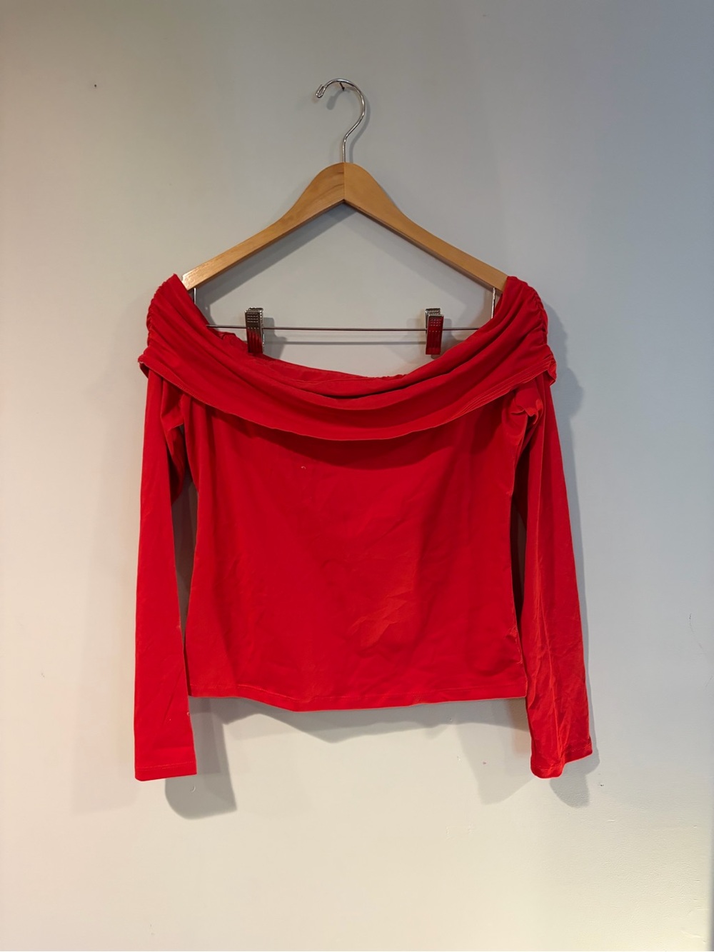 Off-Shoulder Long Sleeve Red Top